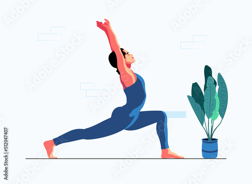 Fotobehang Athletic young woman doing yoga and stretching