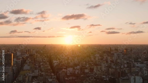Panoramic view of the city of Buenos Aires Argentina, drone 4k, sunset. photo