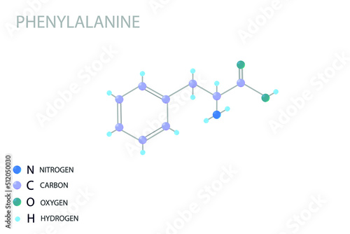 Phenylalanine  molecular skeletal 3D chemical formula.	 photo