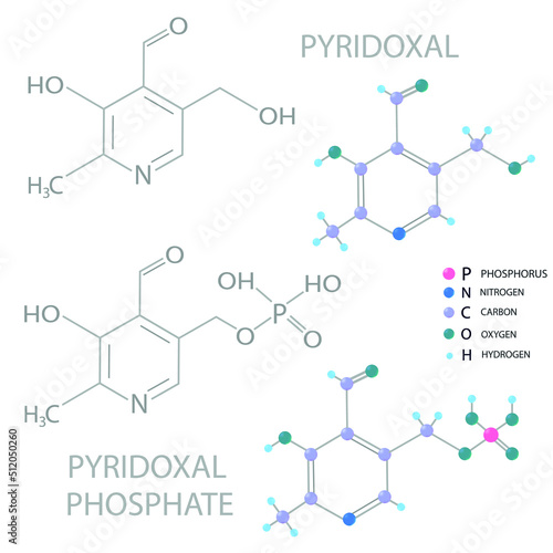  Pyridoxal phosphate molecular skeletal 3D chemical formula. 