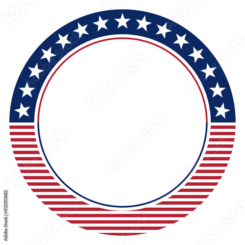 Round frame American flag. Independence day USA concept. Stars icon logo symbol. Vector Illustration.