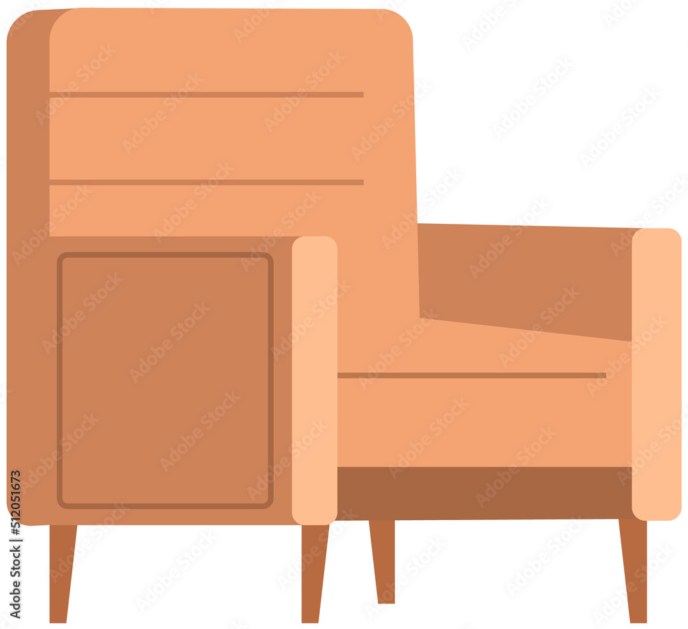 Armchair in retro color. Modern soft armchair with upholstery of striped cloth. Living room furniture design concept modern home interior element isolated vector. Soft chair on wooden legs Armchair in retro color. Modern soft armchair with upholstery of striped cloth. Living room furniture design concept modern home interior element isolated vector. Soft chair on wooden legs