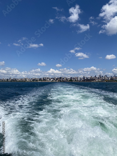TURKEY,ISTANBUL: View on the city line from the ferry shipping to the Princes islands near Istanbul. People traveling through the Marmara sea to Princes islands in Istanbul, Turkey. Ferry port 