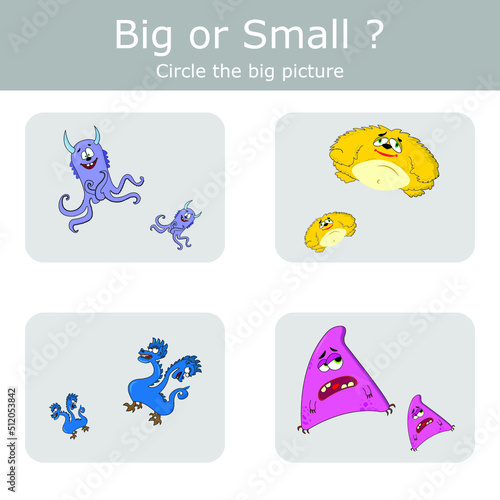 Sort monsters into large and small. An example of the opposite word antonym for a child