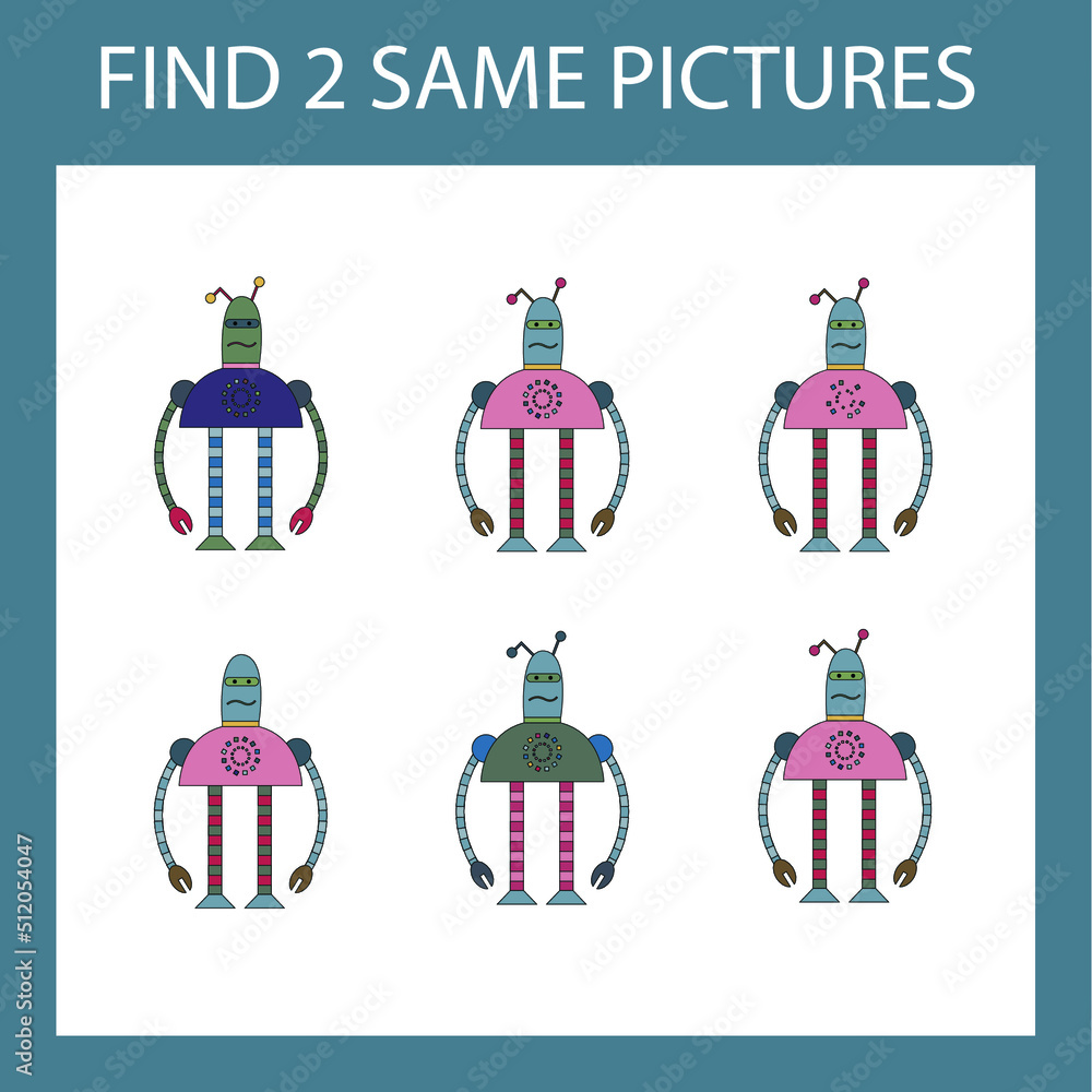 Find a pair game with funny robots. Worksheet for preschool kids, kids ...