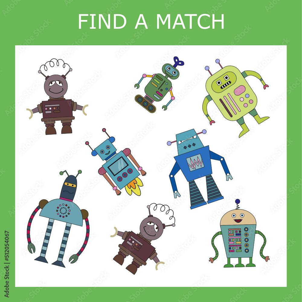 Find a pair or match game with robots. Worksheet for preschool kids ...