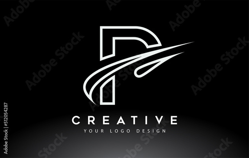 Creative P Letter Logo Design with Swoosh Icon Vector.