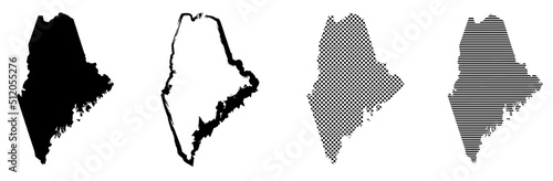 Maine US state map in black color and outline isolated on white background. Vector illustration.
