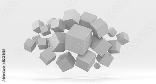 Lots of white cubes on a white background. 3d render illustration.