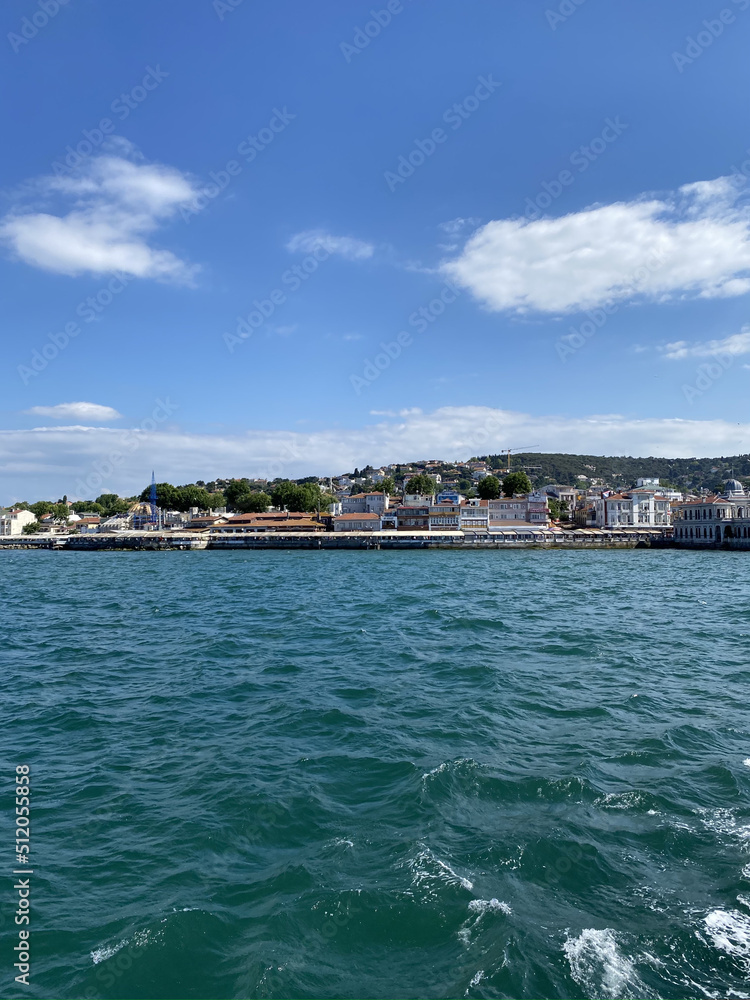 View of Princes Islands from the Sea of Marmara in Istanbul. Historic buildings, Strait Views Bosfor. Istanbul historical monuments and culture. View of Princes Islands from the Sea of Marmara in Istanbul. Historic buildings, Strait Views Bosfor. Istanbul historical monuments and culture.