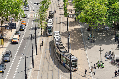 Tableau sur toile Rotterdam, The Netherlands, June 2, 2022: aerial view of Coolsingel boulevard wi