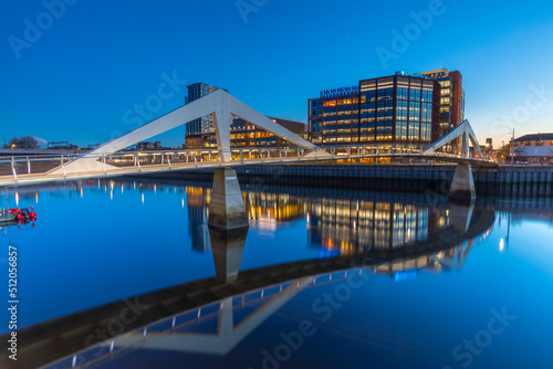 Tradeston (Squiggly) Bridge, Barclays campus, River Clyde, Glasgow, Scotland photo