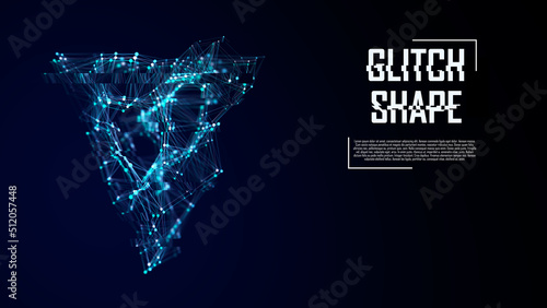 Futuristic 3d shape with glitch effect. Data transfer failure. Retro futurism concept. Virtual reality analysis. Abstract digital element for use in web design. 3d rendering