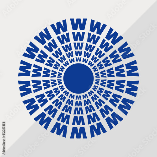 W letter patterns conceptual mandala vector illustration. W text textures mandala design. Blue concept simple mandala vector design.