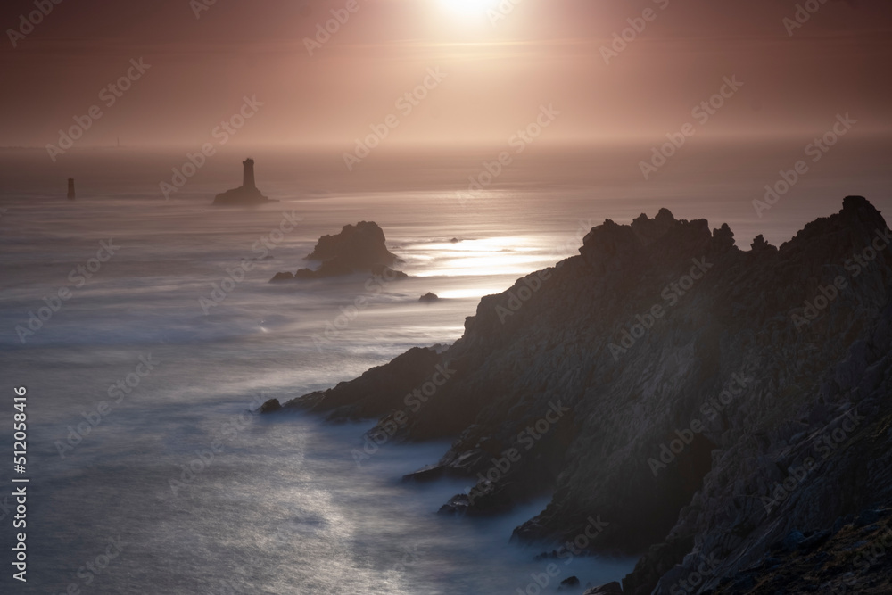 Sunset long exposure at Pointe du Raz promontory, Finistere, Brittany Sunset long exposure at Pointe du Raz promontory, Finistere, Brittany