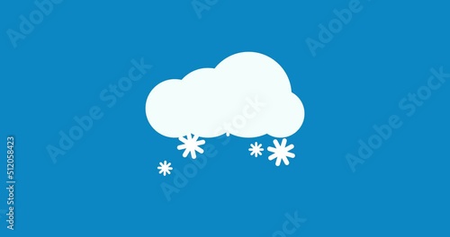 Neige et nuage dans ciel bleu. Flocons qui tombent. Vecteur simple animé sur fond bleu. Bulletin météo en vidéo photo