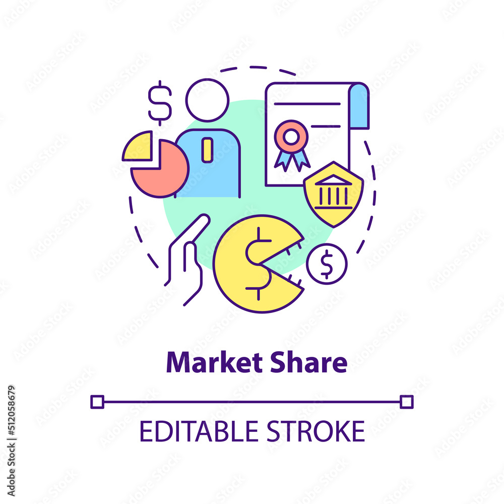 Market share concept icon. Decreasing competition. Merger objective abstract idea thin line illustration. Isolated outline drawing. Editable stroke. Arial, Myriad Pro-Bold fonts used Market share concept icon. Decreasing competition. Merger objective abstract idea thin line illustration. Isolated outline drawing. Editable stroke. Arial, Myriad Pro-Bold fonts used
