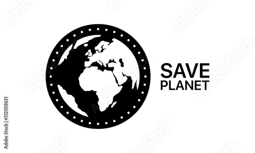 World line icon. Earth with save the planet text. Green peace. Ecologicaly clean. Ecology concept. Vector line icon for Business and Advertising photo