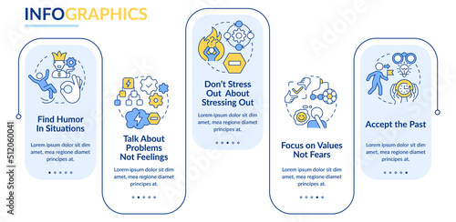 Accepting changes rectangle infographic template. Support in adaptation. Data visualization with 5 steps. Editable timeline info chart. Workflow layout with line icons. Lato-Bold, Regular fonts used