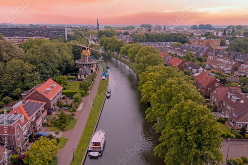 Aerial from the traditional village Weesp in Noord Holland the Netherlands photo