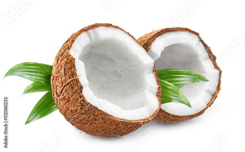 Two delicious coconuts, isolated on white background