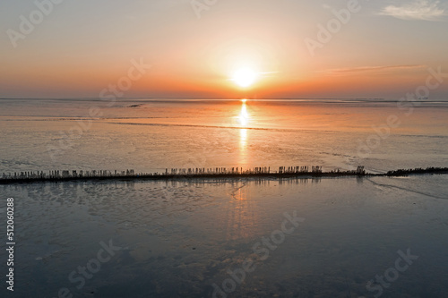 Aetrial from sunset at the Wadden Sea in the Netherlands