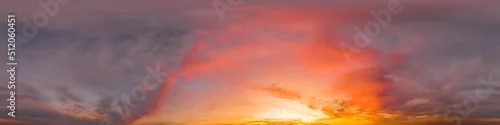 Obraz  z motywem Dark blue sunset sky panorama with pink Cumulus clouds. Seamless hdr 360 pano in spherical equirectangular format. Full zenith for 3D visualization, game, sky replacement for aerial drone panoramas