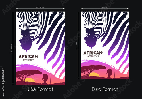 Abstract poster or cover template with African Zebra, Africa