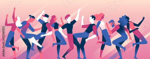 Gruppo di persone felici di diversa età sta insieme per celebrare un evento speciale. La famiglia, amici si stanno godendo concerto, festival musicale, festa, spettacolo - Illustrazione vettoriale