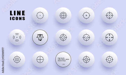 Aim set icon. Logistics, Target, sight, arrows, click, online store, profit, shooting, marketing. The target audience concept. Neomorphism style. Vector line icon for Business and Advertising