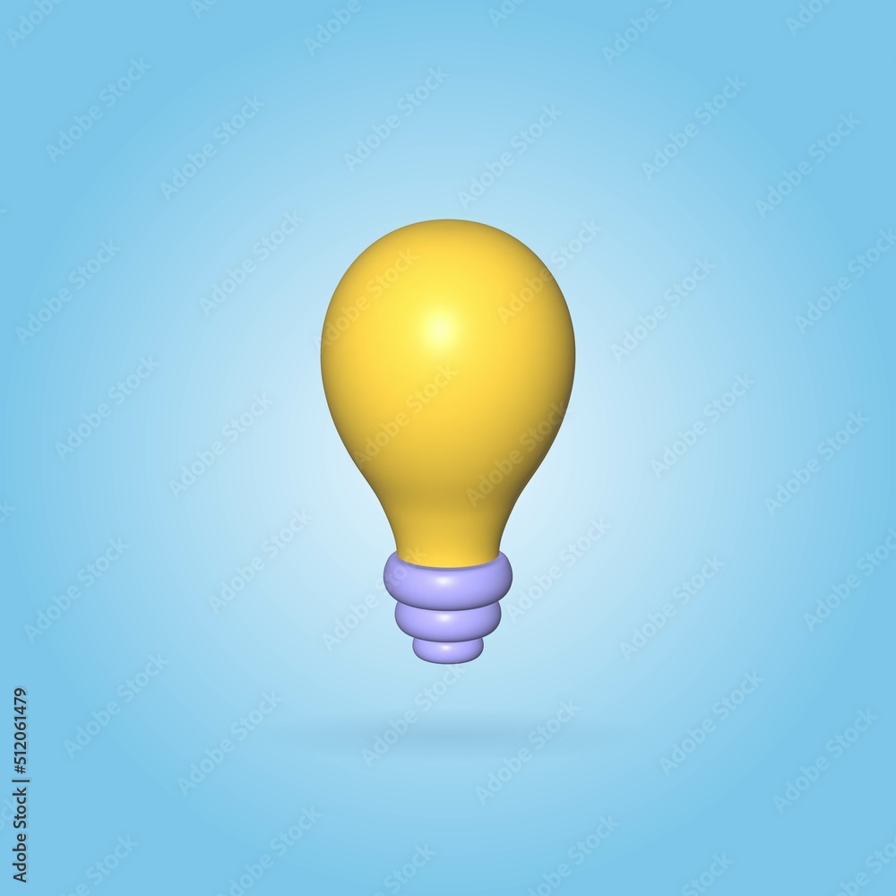 Isolated volumetric 3d illustration of a yellow light bulb. New idea or thought concept icon. Isolated volumetric 3d illustration of a yellow light bulb. New idea or thought concept icon.