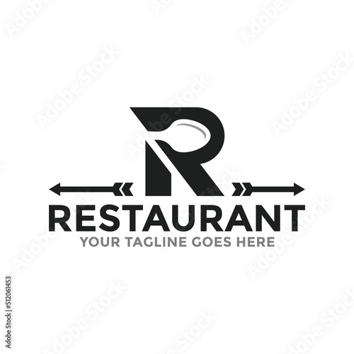 Restaurant logo icon vector template. Restaurant logo with R symbol and spoon. A simple logo but still elegant.