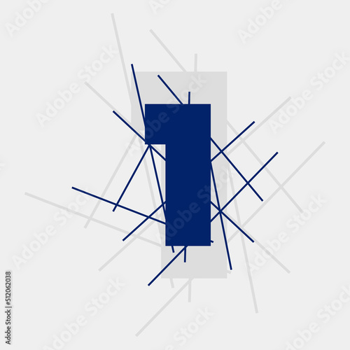 1 Numeric text conceptual logo vector design. One number with line shape. 1 digit logo, t-shirt,  and graphic element. 
