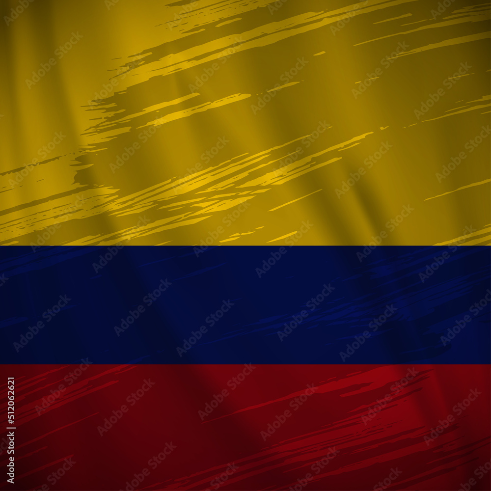 Fototapeta premium Wavy Colombia flag background vector with brush stroke style. Colombia Independence Day Vector Illustration.