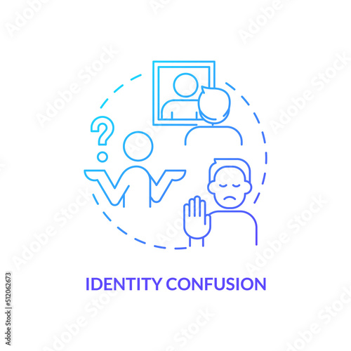 Identity confusion blue gradient concept icon. Confused thoughts and feelings. Stage of coming out abstract idea thin line illustration. Isolated outline drawing. Myriad Pro-Bold fonts used