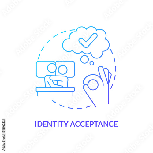 Identity acceptance blue gradient concept icon. Sexual orientation and identity. Stage of coming out abstract idea thin line illustration. Isolated outline drawing. Myriad Pro-Bold fonts used