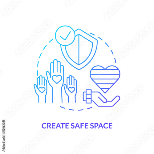 Create safe space blue gradient concept icon. Helping and suppoting others. Supporting LGBT youth abstract idea thin line illustration. Isolated outline drawing. Myriad Pro-Bold fonts used