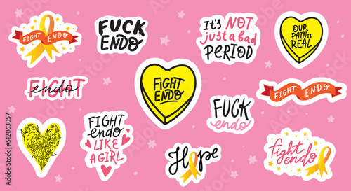 Hand written lettering sticker set for Endometriosis Awareness Month - March.