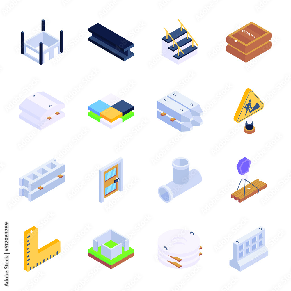 Pack of Construction Equipment Isometric Icons Pack of Construction Equipment Isometric Icons