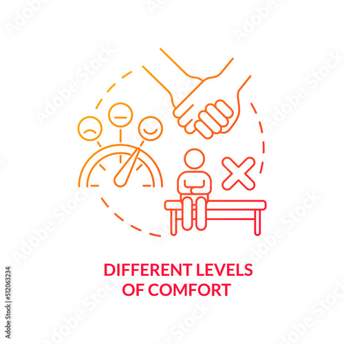 Different levels of comfort red gradient concept icon. Same sex relationship. Issue within LGBT couples abstract idea thin line illustration. Isolated outline drawing. Myriad Pro-Bold fonts used