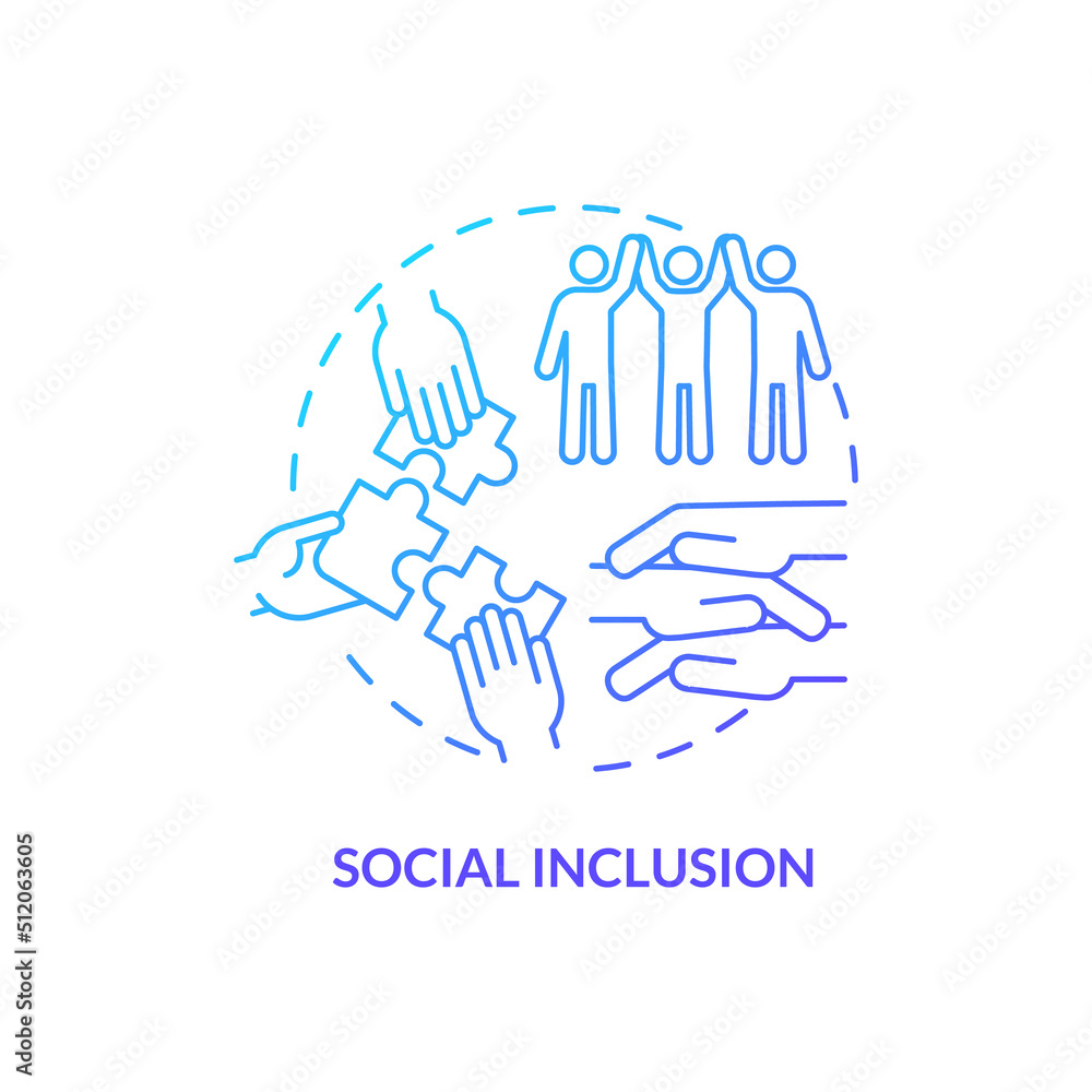 Social inclusion blue gradient concept icon. Equal opportunities in society. LGBT program abstract idea thin line illustration. Isolated outline drawing. Myriad Pro-Bold fonts used Social inclusion blue gradient concept icon. Equal opportunities in society. LGBT program abstract idea thin line illustration. Isolated outline drawing. Myriad Pro-Bold fonts used