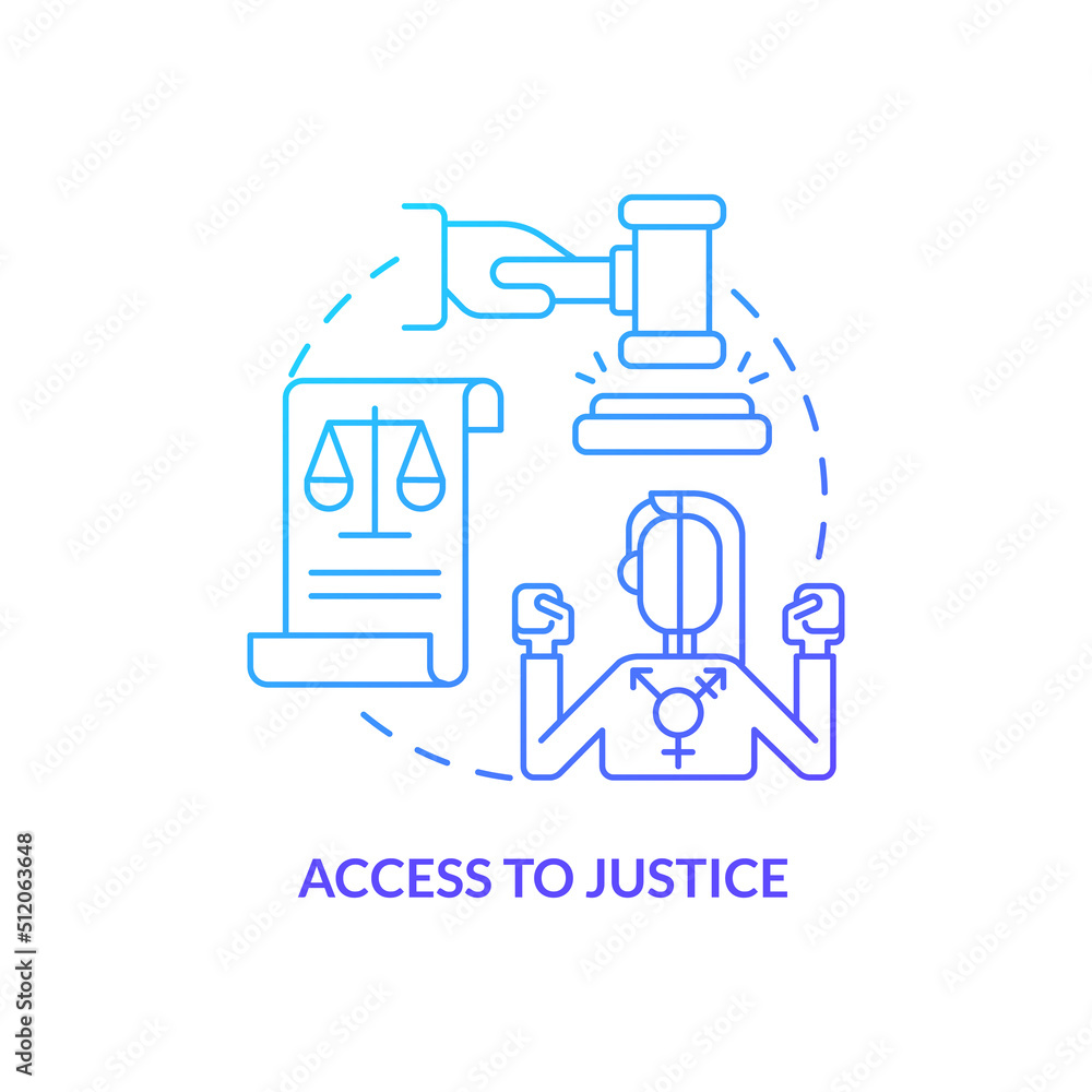 Access to justice blue gradient concept icon. Equal protection under law. LGBT community program abstract idea thin line illustration. Isolated outline drawing. Myriad Pro-Bold fonts used
