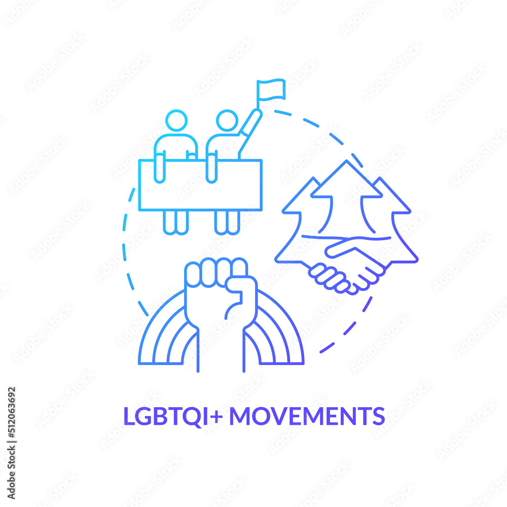 Lgbtqi movements blue gradient concept icon. Organization and civil society. LGBT program abstract idea thin line illustration. Isolated outline drawing. Myriad Pro-Bold fonts used