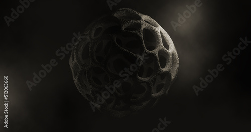 Abstract futuristic spherical structure with voronoi pattern.Organic alien texture. Dark art composition. 3D monochrome illustration