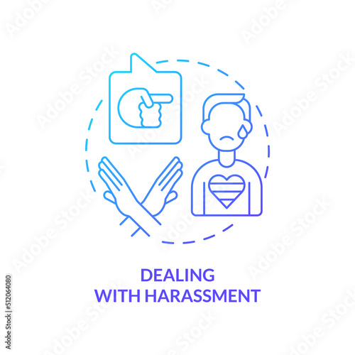 Dealing with harassment blue gradient concept icon. Abusive behavior. Dealing with lgbt issue abstract idea thin line illustration. Isolated outline drawing. Myriad Pro-Bold fonts used