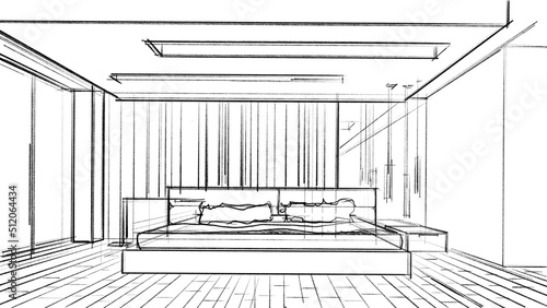 Obraz na płótnie Architectural abstract interior sketch of a modern bedroom. w salonie