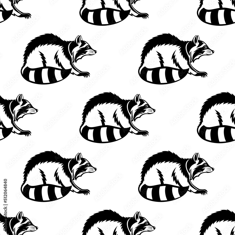 Seamless pattern with raccoons on white background. Seamless pattern with raccoons on white background.