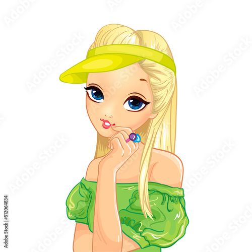 Girl in green blouse with yellow cap