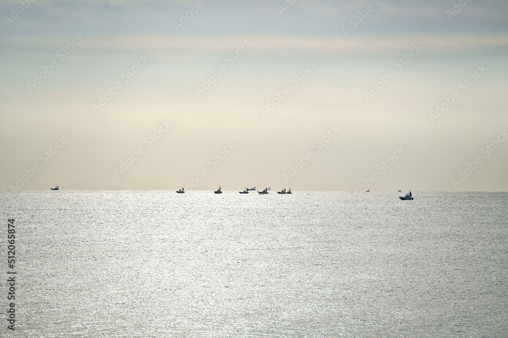 平塚海岸から見た漁船の漁風景