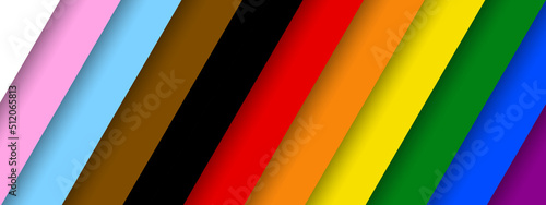 LGBTQ Pride Month. White paper text Pride label on a blurred rainbow background. Banner 2022. Human rights or diversity concept. Template LGBT event banner design.